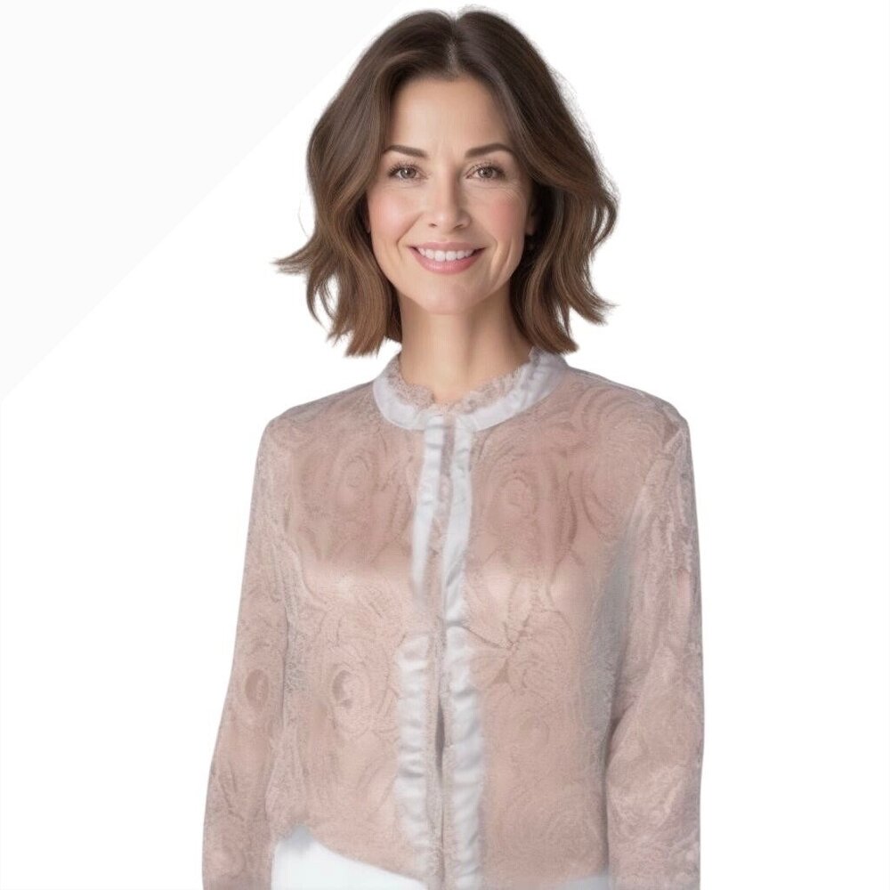 Short Dressy Lace Blazer 3/4 Sleeve Size M Love On A Hanger Pink Mother of Bride